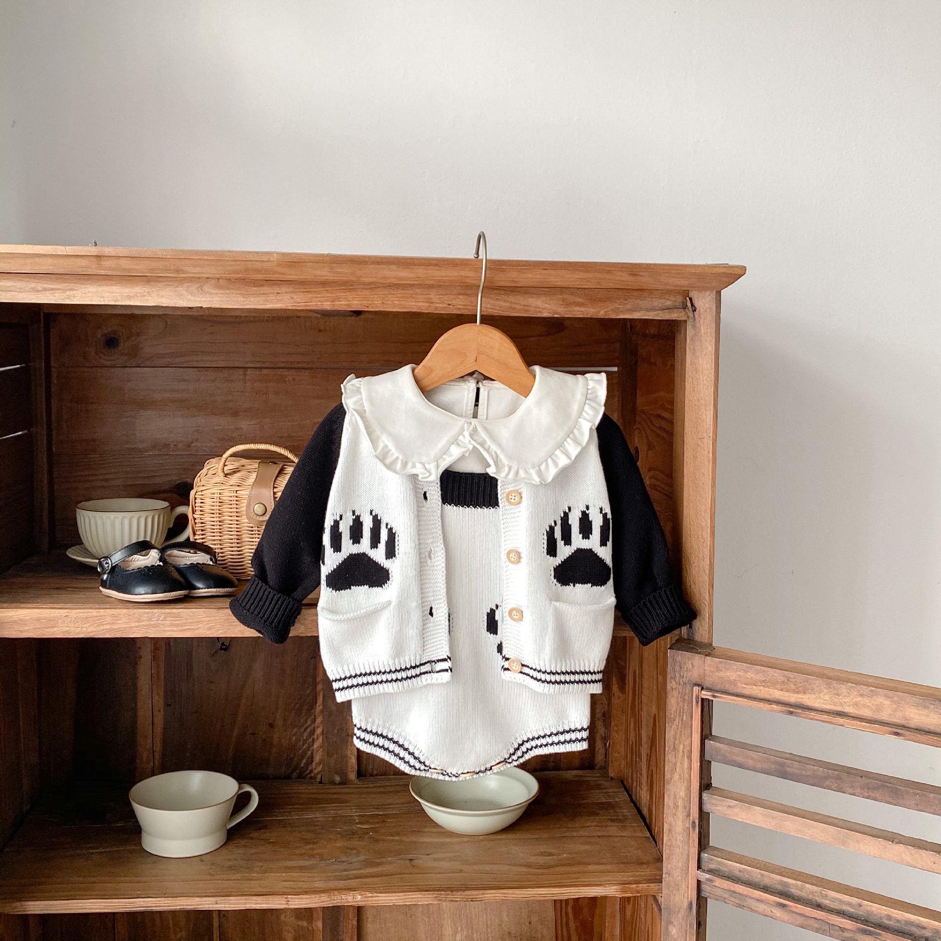 Baba kisgyermek őszi ruhák 2024 férfi és női baba pulóverek panda jacquard kötött hosszú ujjú felső szett_voghion.com