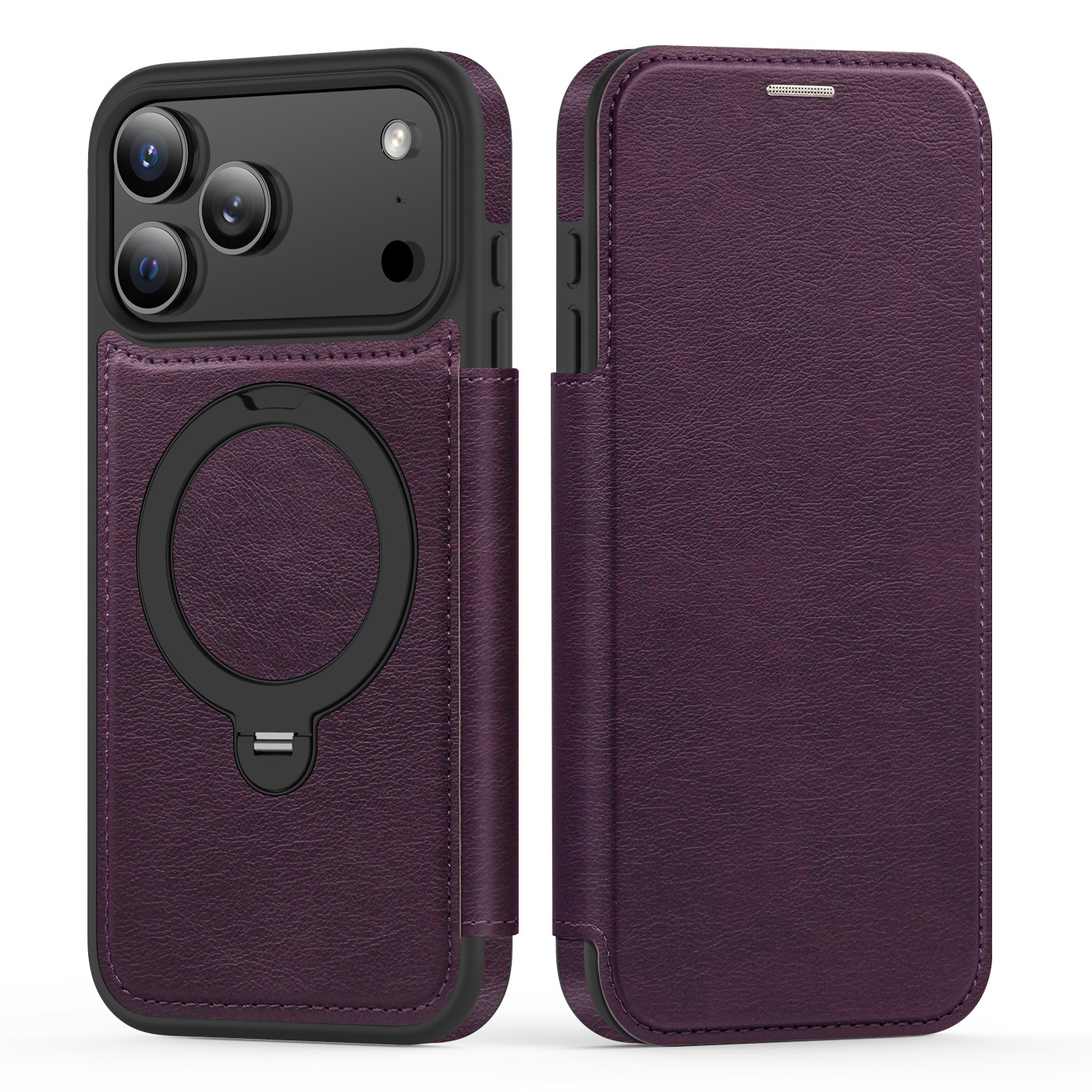 Ốp lưng da lật iPhone 16 Pro Max xoay 360 độ tích hợp giá đỡ từ tính — màu đen, màu xanh hoàng gia, Màu nâu, xám chi tiết 13