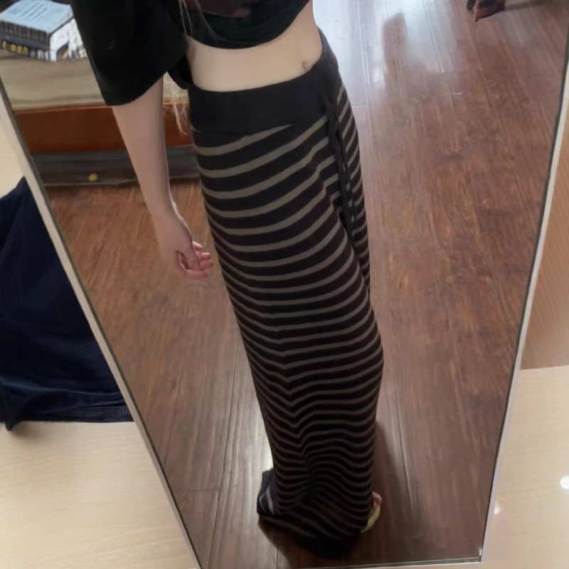 Korean-style Color-contrast Striped Knitted Casual Pants Women's Autumn and Winter High Waist Slimming Loose Warm-keeping Straight Pants