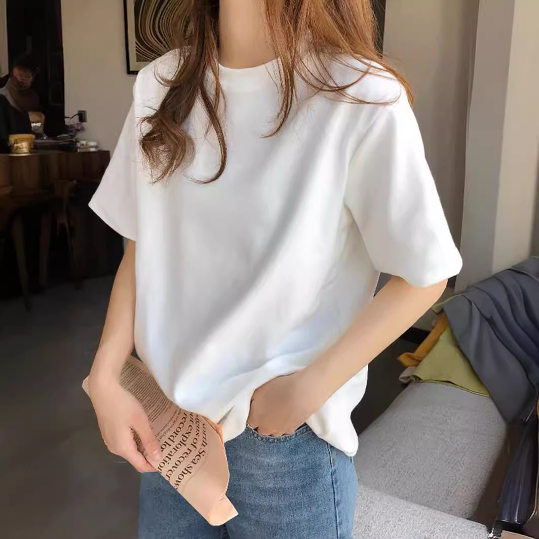 Camiseta de manga corta de algodón del mismo estilo para hombres y mujeres, color sólido, cuello redondo, talla grande, MM gordo, top delgado, camiseta publicitaria exclusiva de LOGO