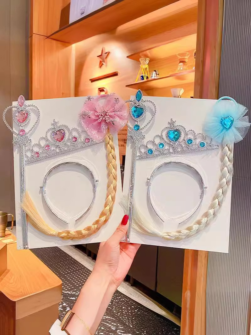 Corona para niños, peluca de Frozen, trenzas, accesorios para el cabello de súper hadas, diadema con forma de princesa para niñas, horquilla, tocado de Aisha