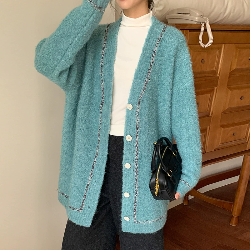 Long sweater, woolen cardigan, mid-length