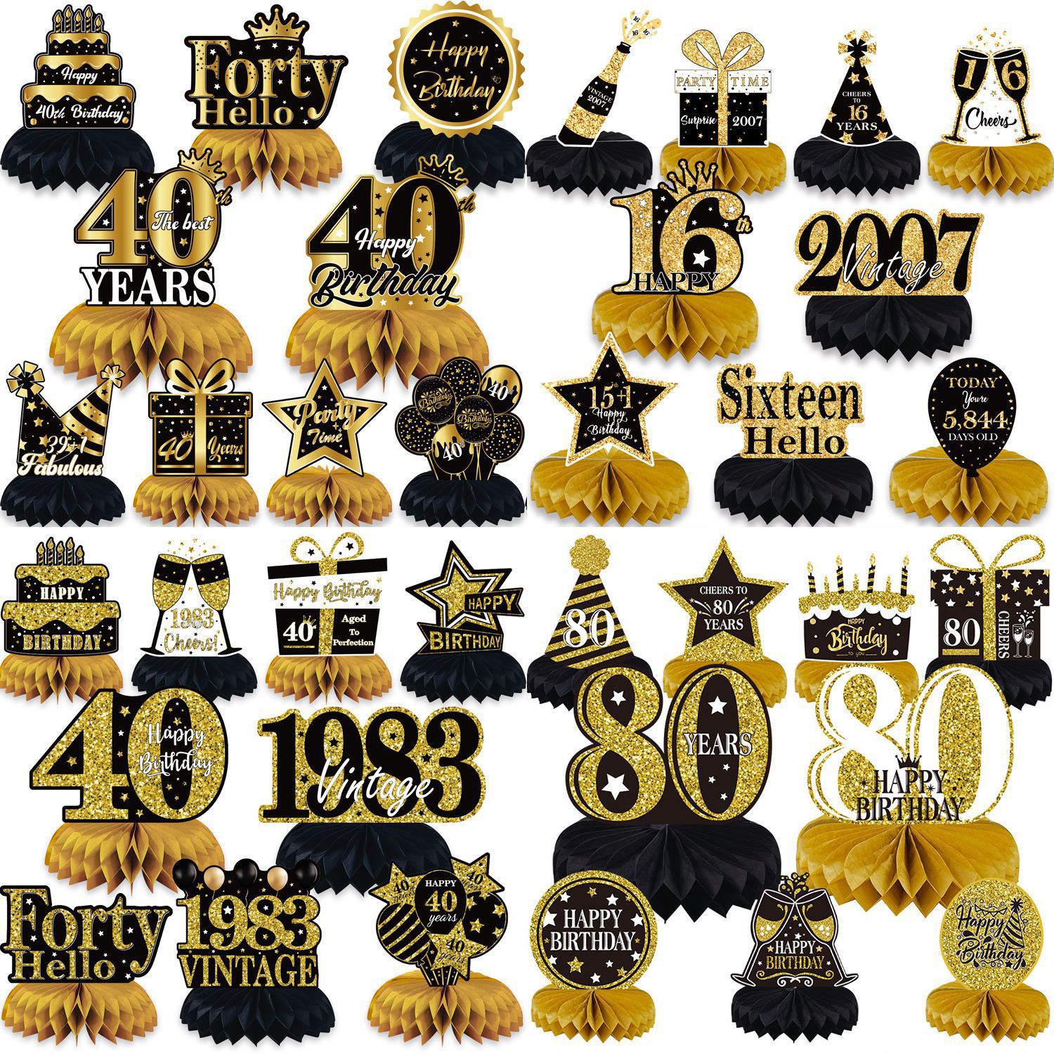 Black Gold 16Th Birthday Table Decoration Honeycomb Table Birthday Party Decoration Supplies Party Honeycomb Ornaments
