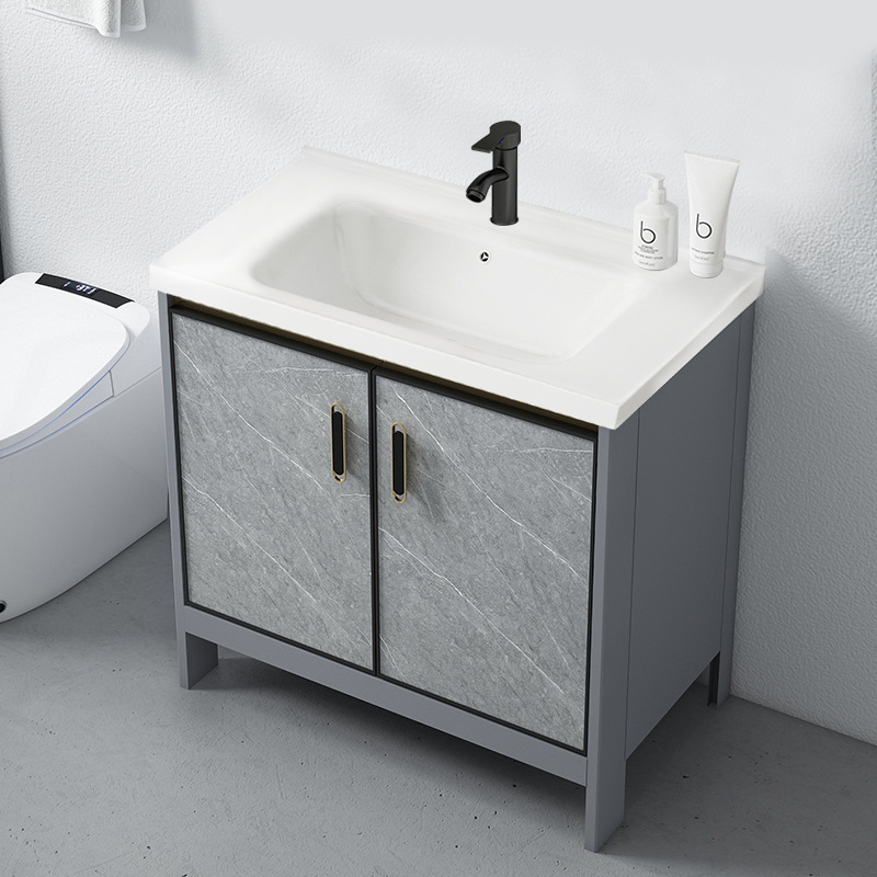 Baño de aluminio espacio gabinete de baño lavabo gabinete combinación de cerámica integrado lavabo gabinete moderno cuarto de baño mesa de lavado
