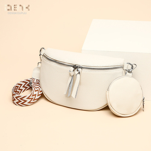 DENK cross-border genuine leather women's bag wholesale  new trendy fashion niche single shoulder crossbody bag first layer cowhide chest bag
