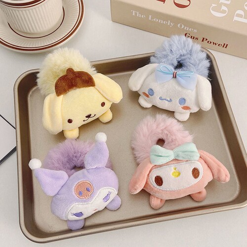 Children's Plush Large Intestine Hair Tie for Autumn/Winter, Cartoon Hair Ring, Ear Hair Ties, Ponytail Hairband, Rubber Bands, Hair Accessories with Plush Hair