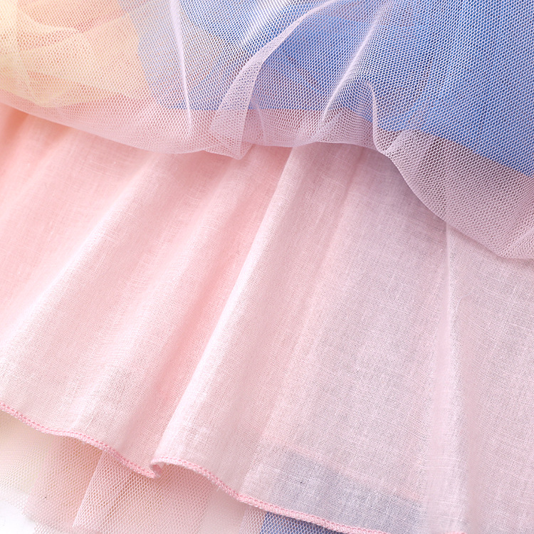 Ropa para niños europeos y americanos cuello redondo manga larga vestido de malla nueva chica en forma de corazón brillante lentejuelas chica media falda infantil falda de otoño