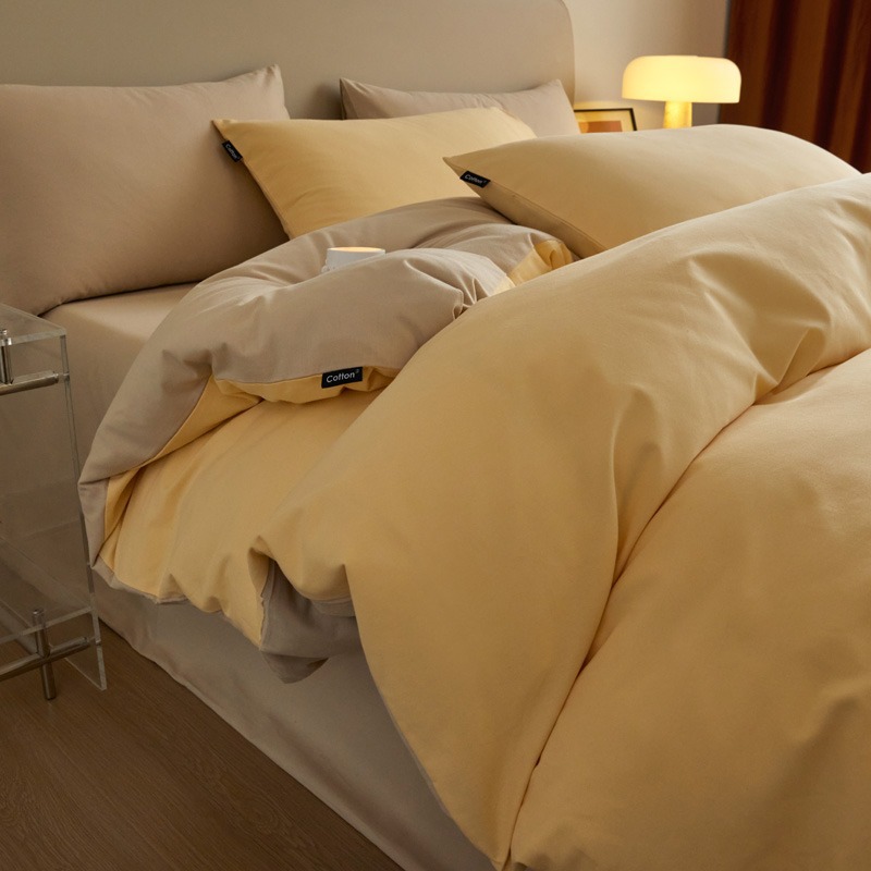 Luxurious Brushed Cotton Bedding Set Solid Colour Four Piece Set_voghion.com