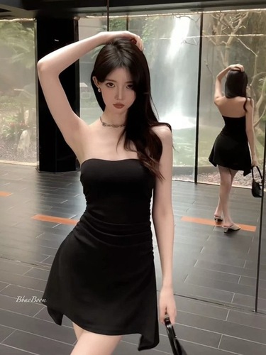 Pure Desire Bodysuit Dress for Women Summer Short Skirt Hot Girl FittedWaist Pleated Tight Bodycon Sexy Asymmetric Word Dress