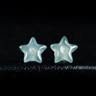 Original Natural A Goods Jade Blue Water Star Earrings Starfish Ice Jade S925 Silver Set Antique Women's Earrings