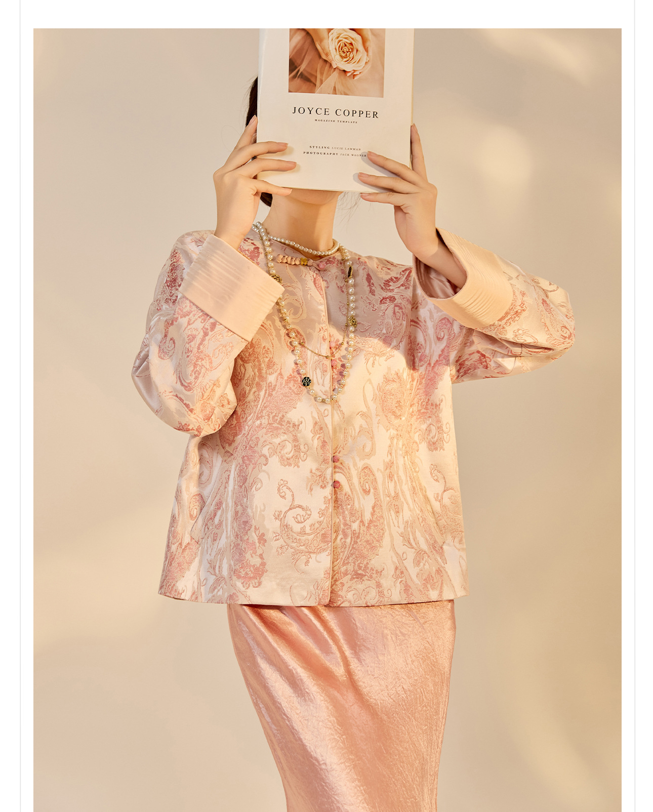 Áo khoác nữ kiểu Trung Hoa mới, chất liệu jacquard họa tiết nổi, phối khuy cài, form suông thu đông N9025 — Miju [phiên bản cotton], Hồng nhạt [phiên bản cotton], hồng nhạt, cơm cam chi tiết 28