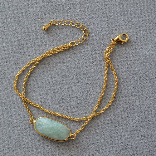 European and American niche retro personality irregular faceted labradorite rose quartz natural stone double-layer metal chain bracelet