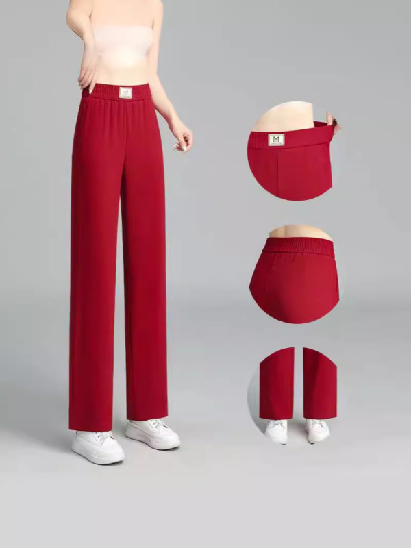 夏の人気のハイウエスト痩身ルーズワイドレッグパンツレディースナローストレートパンツカジュアルドレープ多用途ファッションパンツ|undefined