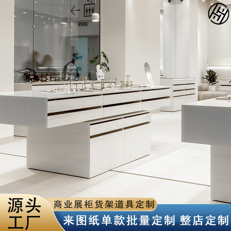 商场饰品店展示柜落地白色烤漆女生饰品陈列展示柜货柜首饰中岛柜