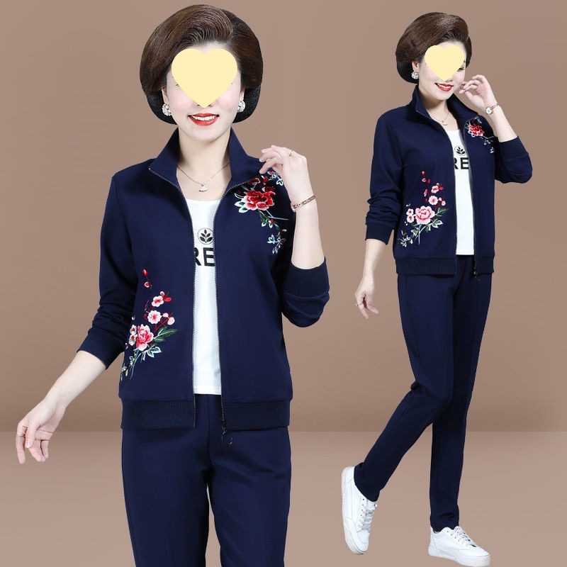 上衣外套新款中年2025洋气春秋运动套装三件套妈妈秋装中老年女装|undefined