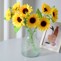 人造3頭向日葵仿真花絹布太陽花束 家居裝飾攝影道具插花擺件批發