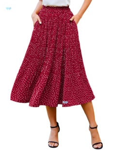 High Waist A Line Pleated Midi Skirt, Women's Navy-383336