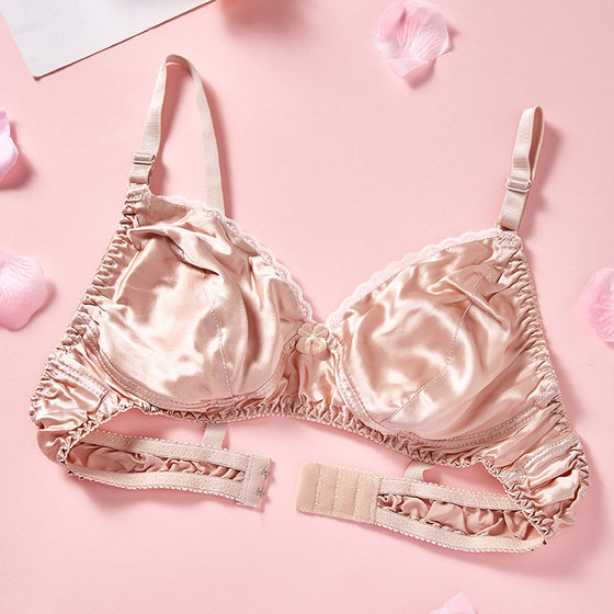 Double-sided mulberry silk thin sponge-free seamless underwear women's silk bra double layer plus size high-grade silk bra