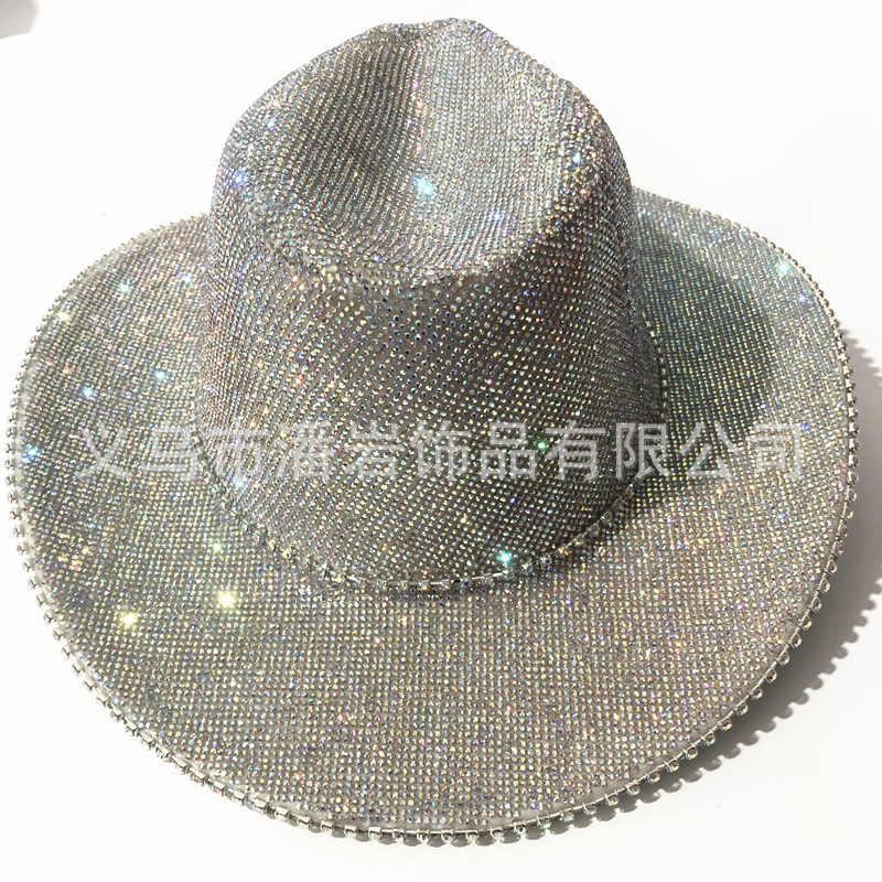 Sombrero de Lana Vaquera con Pedrería, Estilo Británico Europeo y Americano, Venta al Por Mayor del Fabricante, para Comercio Exterior, con Ala Ancha y Decoración de Pedrería