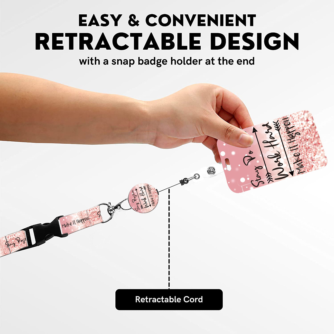 Café Arco Iris texto solitario impresión en color retráctil fácil de tirar hebilla teléfono móvil ID hebilla cordón titular de la tarjeta