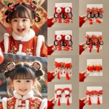 儿童古风流苏假发夹发饰中国风新年发卡汉服宝宝红色植绒头花头饰