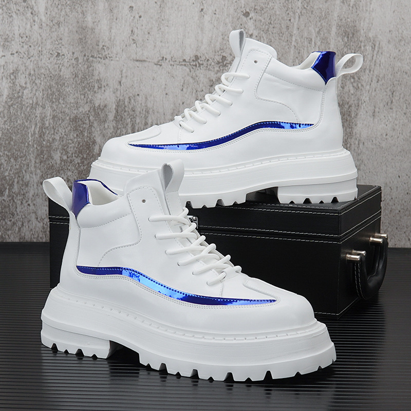 white Gaobang skate shoes 2023 Spring and autumn payment Trend The increase in Martin Boots man The thickness of the bottom Microfiber Microfiber skin