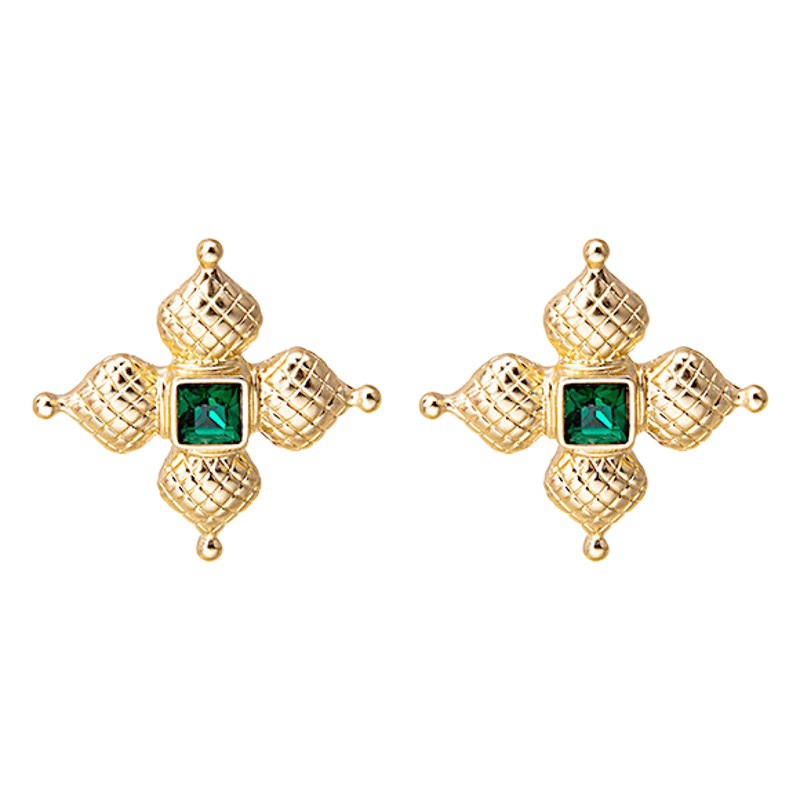 Aguja de plata geométrica retro Esmeralda gota de agua perla cadena hueco diseño Stud pendientes moda pendientes de mujer pendientes