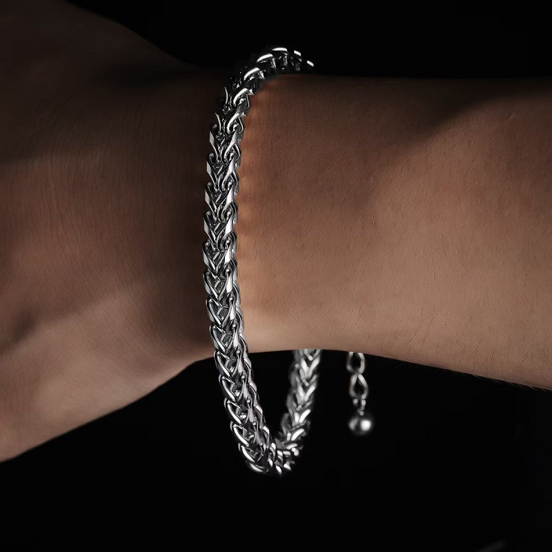 Titanium Steel Aggressive Hip-Hop Men's Caesar Bracelet European and American Stainless Steel Adjustable Hong Kong Style All-match Retro Style No Falling