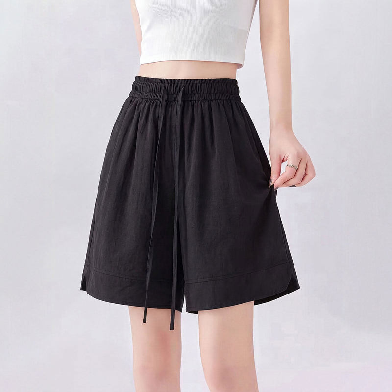 Black Quick-Dry Sports Shorts for Women, Summer Thin High-Waisted Slimming A-Line Version, Plus-Size Ice Silk Five-Point Pants