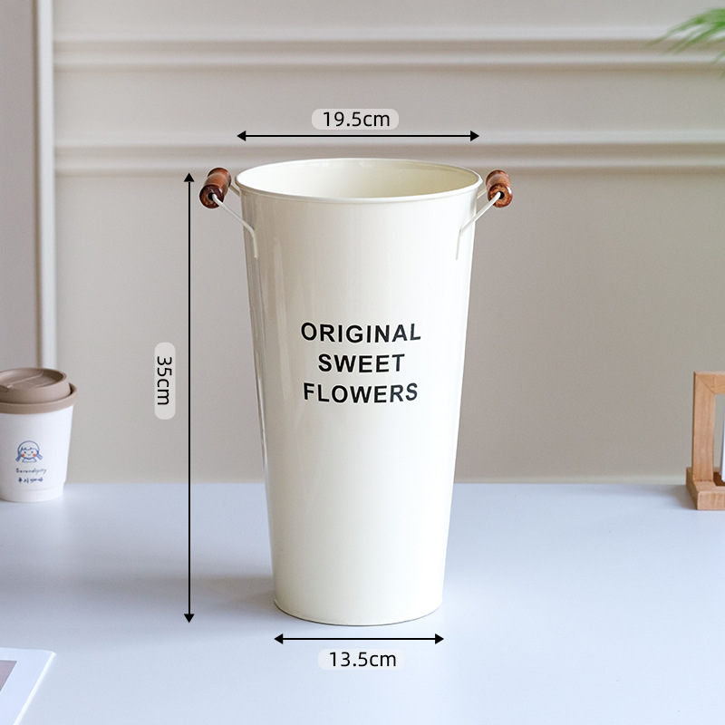 Beige wooden bucket 35cm high