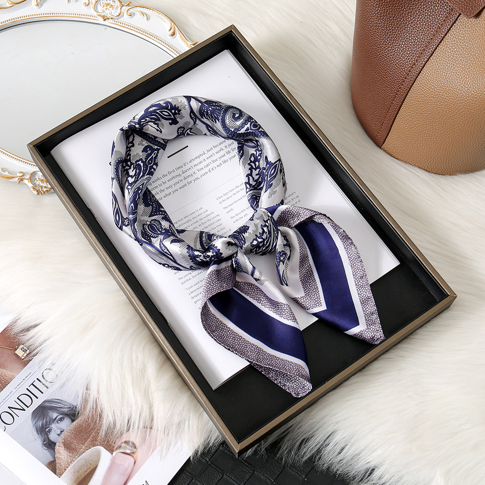 Flor de anacardo europea y americana transfronteriza 70 bufanda de seda de imitación retro todo-fósforo bolsa atada bufanda cuadrada bolsa atada bufanda de seda scarf al por mayor