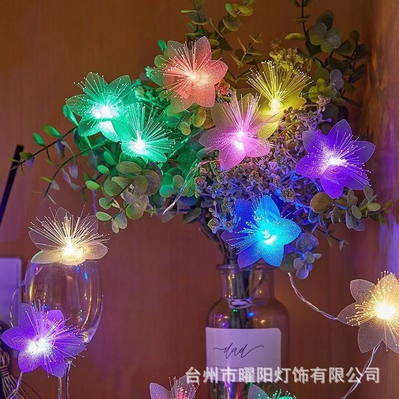 跨境新款LED光纤花灯电池盒灯串节日圣诞婚庆房间浪漫装饰彩灯串