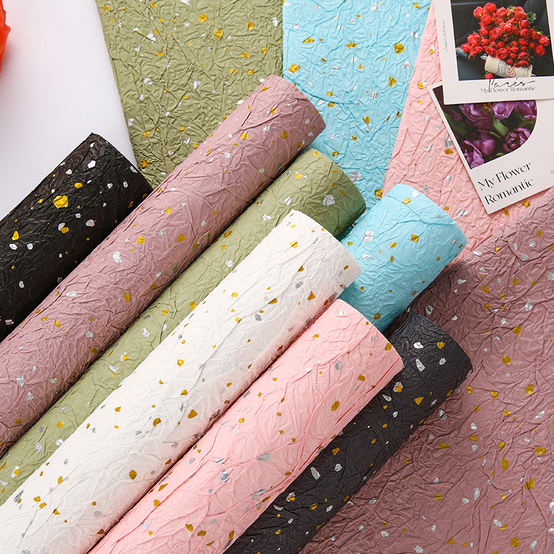 Papel de piedra de papel de papel de oro de plata de textura hecha a mano Papel plegado de textura ramo de flores de papel de embalaje Flores materiales de flor