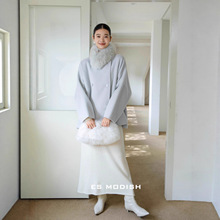 ES MODISH 冬季新品高级感狐狸毛领羊毛外套甜美风双面呢羊绒大衣