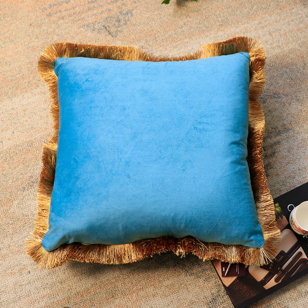 Copricuscino per divano in velluto olandese con bordo in nappa dorata semplice nordico, modello di decorazione per la casa_voghion.com