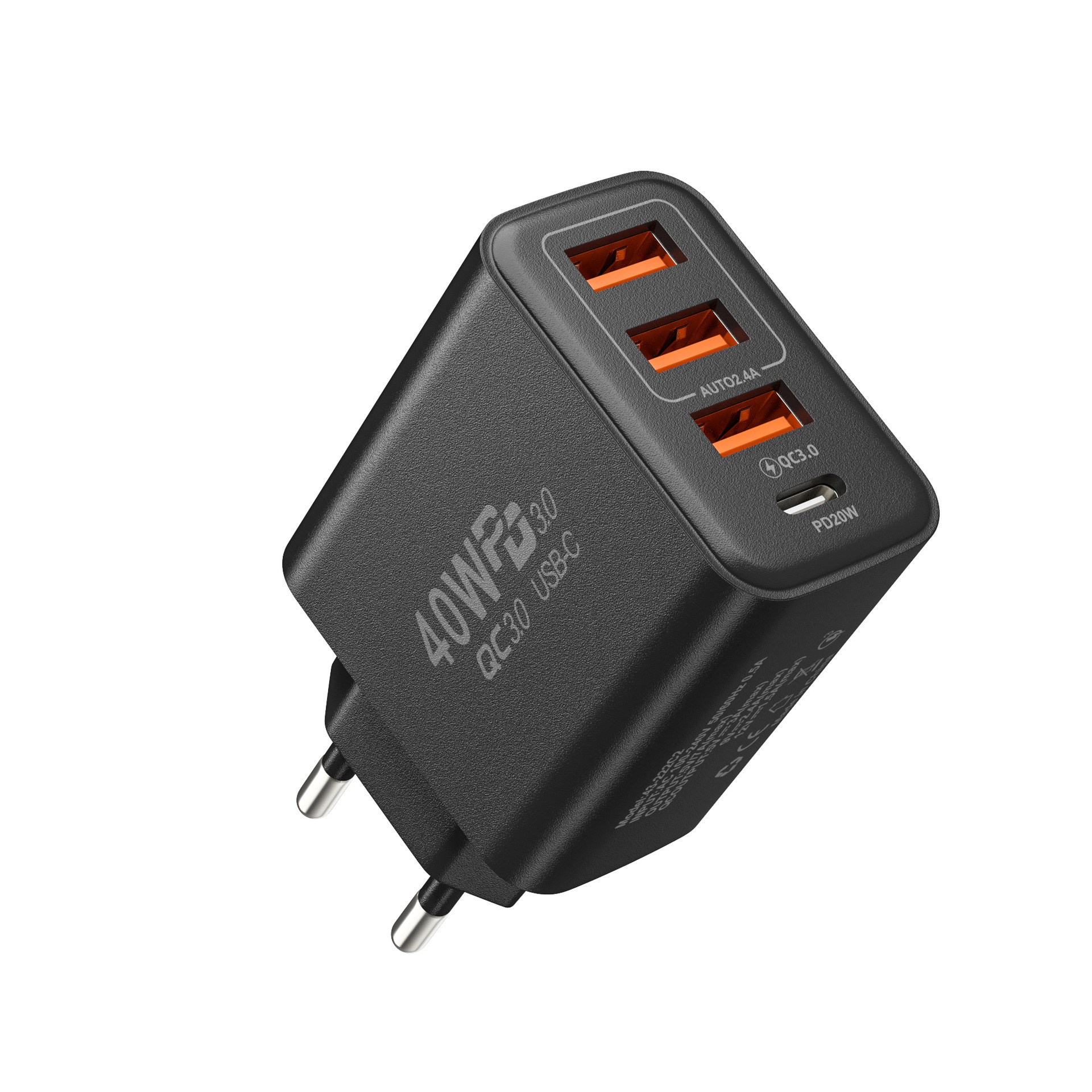 40W3U+1PD 고속 충전 헤드 유럽 표준(검은색)