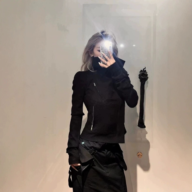 Jcstone Dark Ro Style High Collar Diagonal Placket Tailored Lapel Woolen Coat Short Style for Women Jcstone Dark Ro Style High Collar Diagonal Placket Tailored Lapel Woolen Coat Short Style for Women