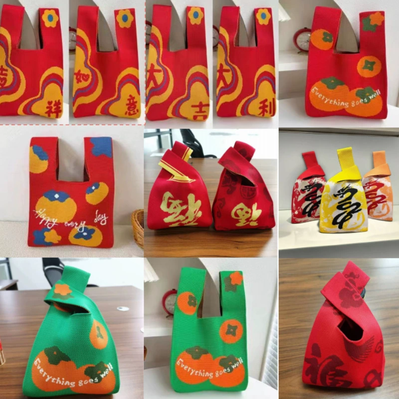 Спотовая новогодняя праздничная вязаная сумка