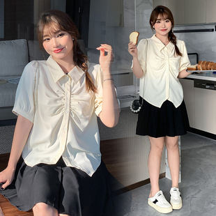 Summer Short-sleeved Chubby Girl's Fried Street Top Belly Covering Slimming Women's Large Size Korean-style Irregular Loose Slimming Shirt 3251
