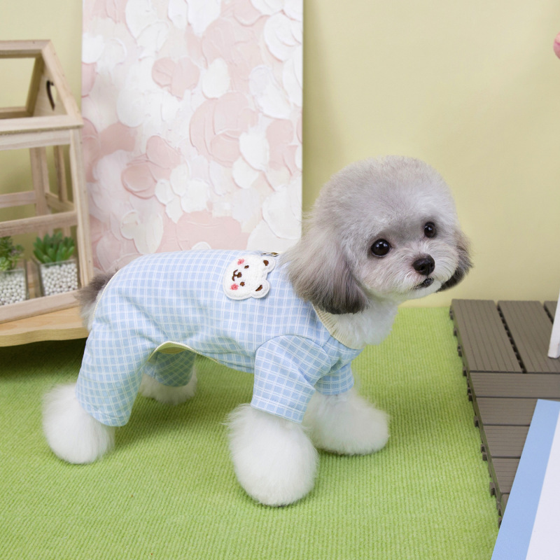 狗衣服宠物服装小型犬四腿猫咪秋冬保暖舒适25德绒格子家居服|undefined
