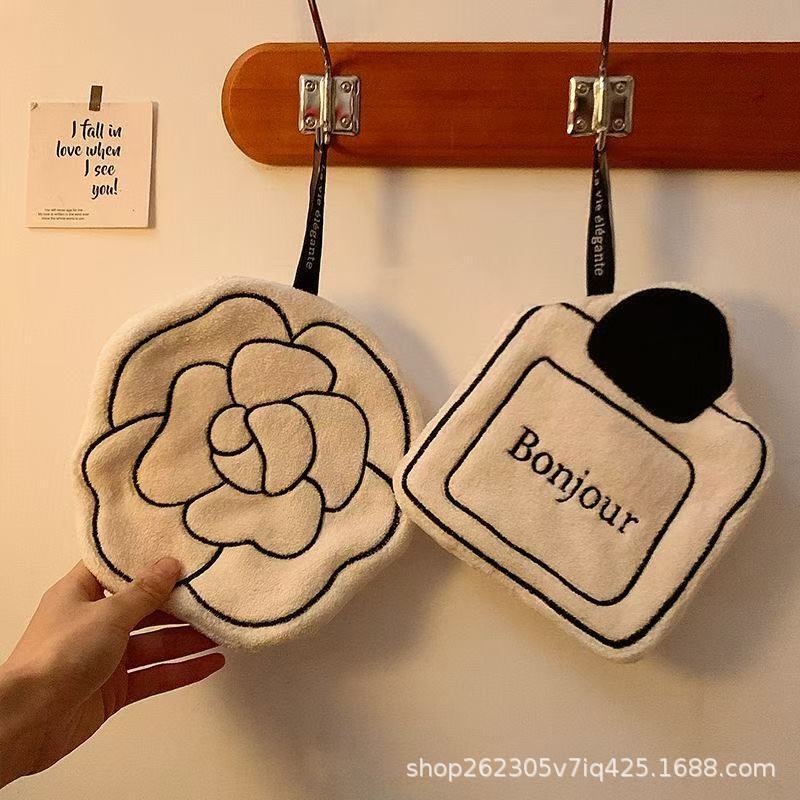 French kitchen flower towel hanging thickened not easy to shed hair wipe handkerchief toilet hand towel water absorption