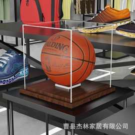 跨境木质篮球收纳架带亚克力框排球橄榄球展示架勋章纪念币收藏架