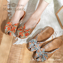 新款夏季藤草编织亚麻拖鞋女韩版蝴蝶结包头凉席竹编拖鞋居家批发