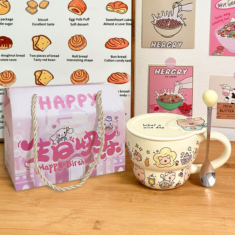 Taza de cerámica Taza con tapa Taza de agua para niñas de alto valor Regalo de cumpleaños en casa Regalo de mano Taza de café de pareja