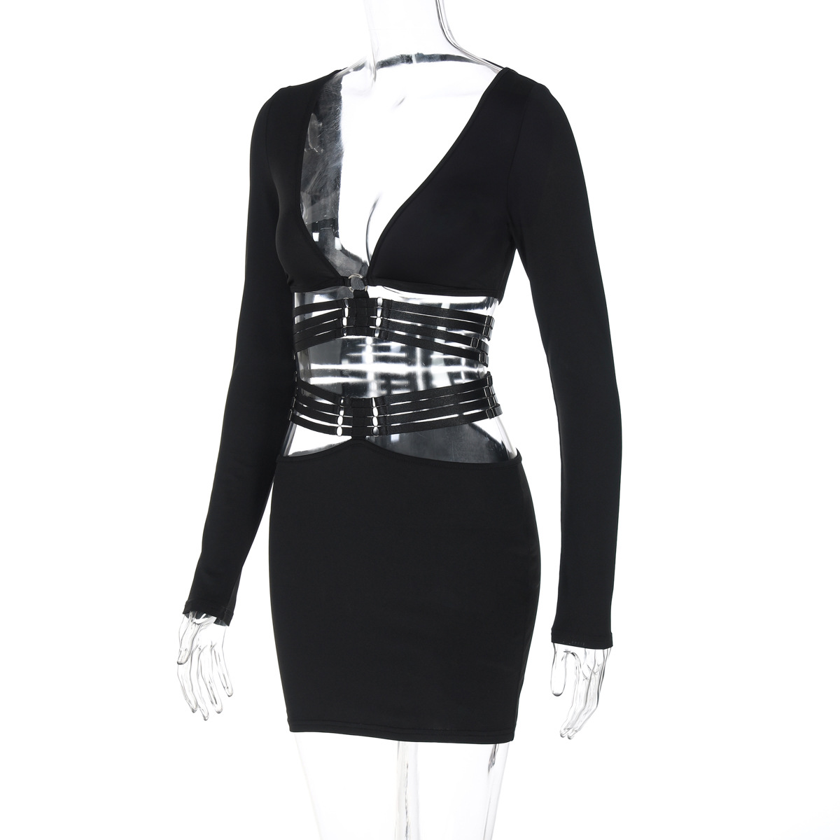 Women Clothing Autumn Winter Sexy V neck Long Sleeve Top Slim Fit Lace up Skirt Set