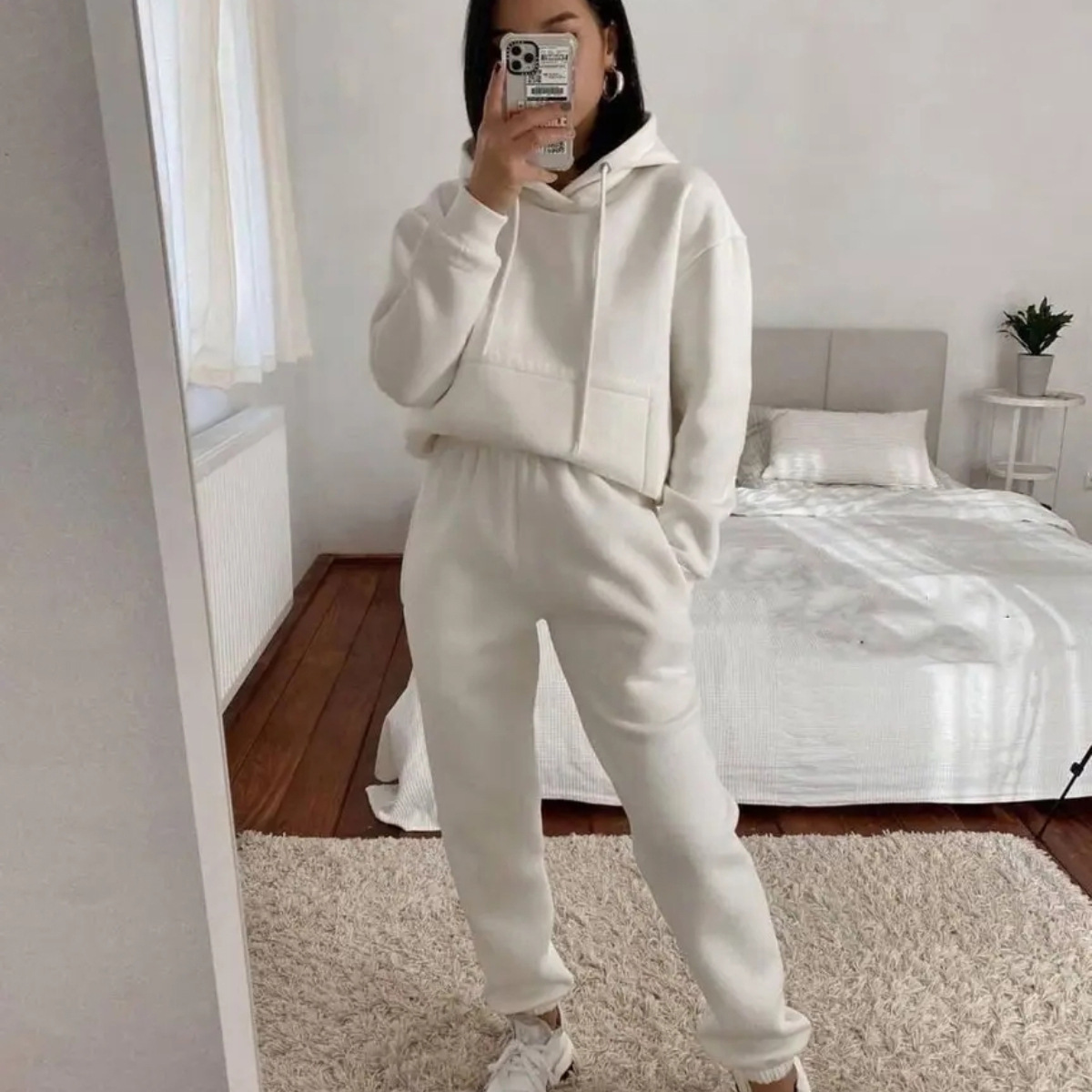 Damen Hoodie Langarm Kapuzenpullover Mit Taschen Einfarbig Casual_voghion.com