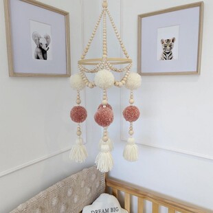 2025 Hot Selling Kidsren's Room Bed Hanging Scandinavian Style Fur Ball Tassel Bed Bell Woven Hanging Decoration Cotton Rope Pendant Room Decoration