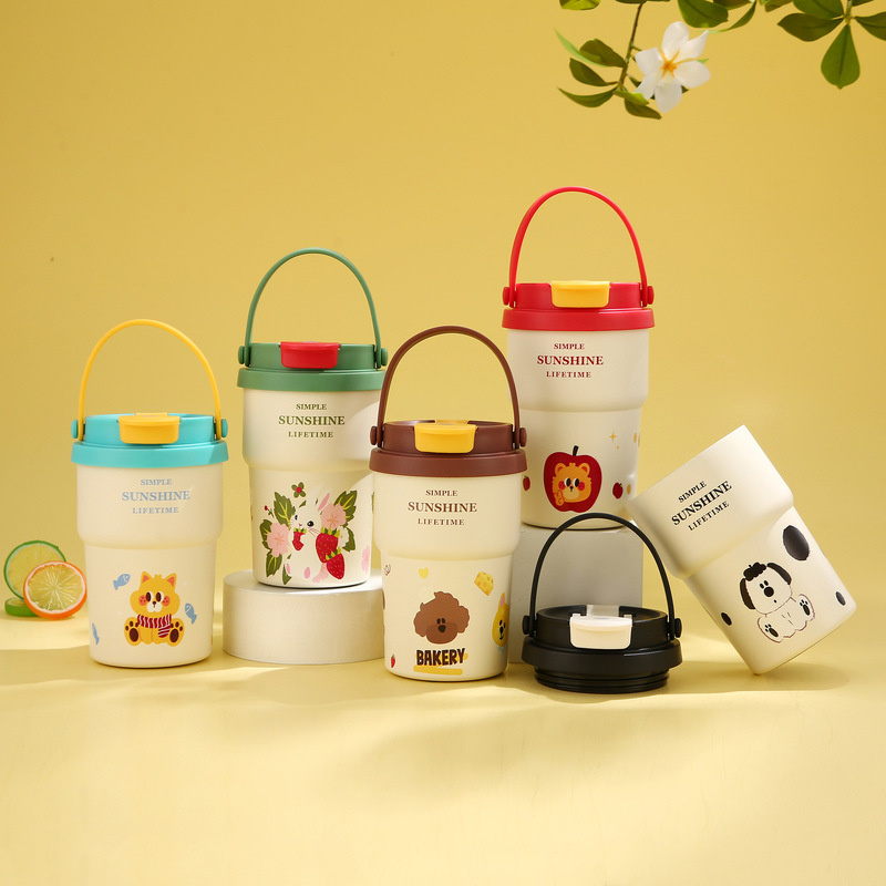 316 Stainless Steel Portable Double-Drink Coffee Cup, Custom-Made High-Appearance-Value Portable Thermos Cup with Cartoon Handle, Travel Mug 316 Stainless Steel Portable Double-Drink Coffee Cup, Custom-Made High-Appearance-Value Portable Thermos Cup with Cartoon Handle, Travel Mug