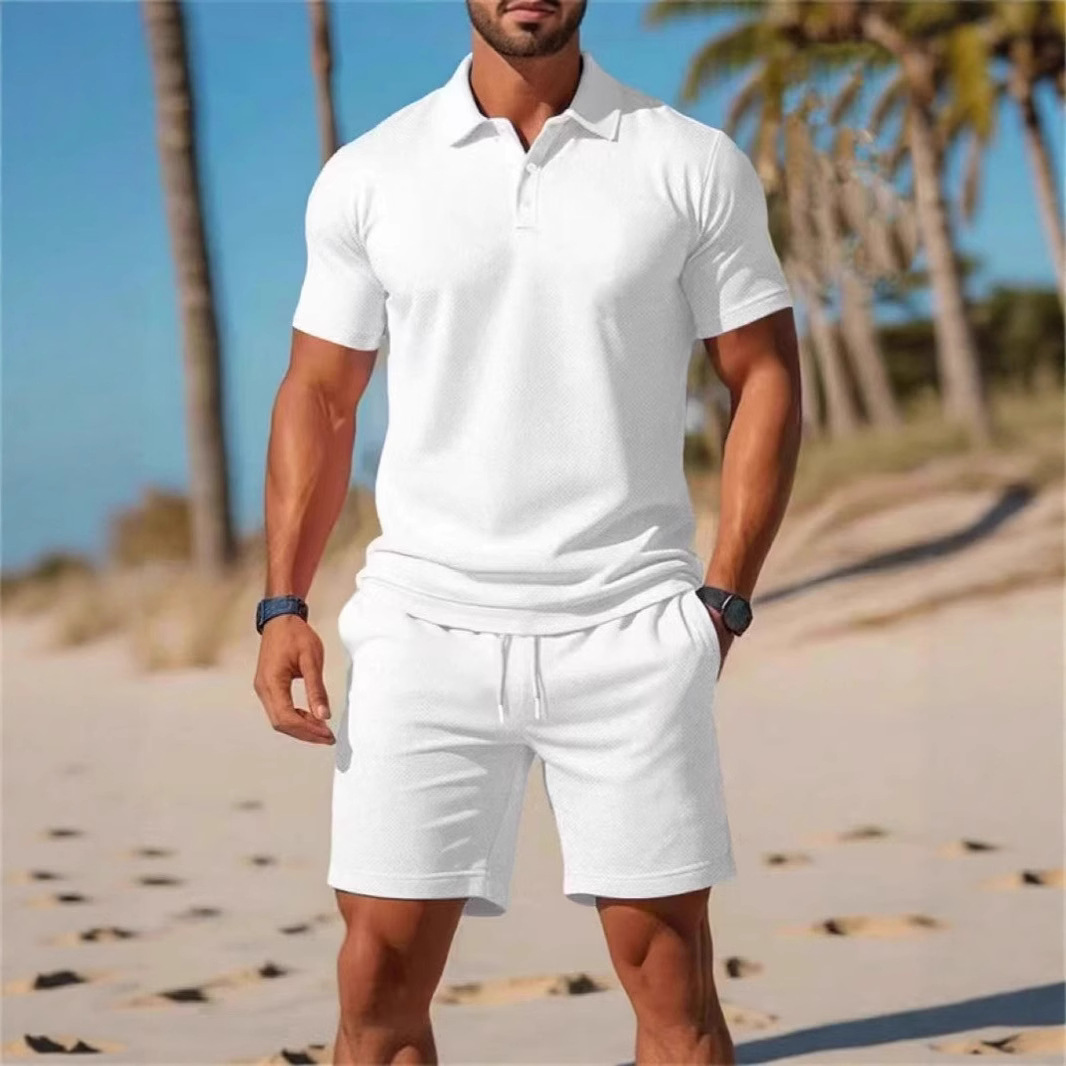 New Cross-Border Men's Summer Casual Sports Versatile Trendy Slim Short-Sleeve Fashion Polo Shirt and Shorts Set