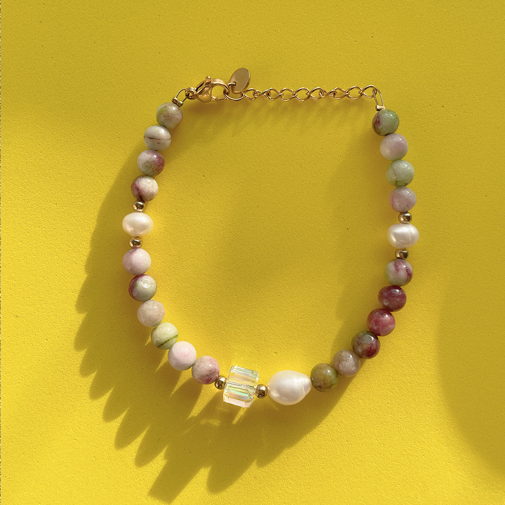 Fashion Round Pearl Titanium Steel Beaded Bracelets 1 Piece